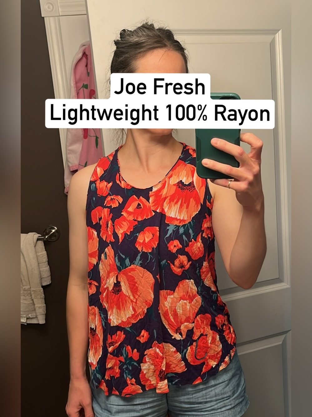 Joe Fresh Navy Floral Tank with Bright Red Poppies. Rayon. Large XL